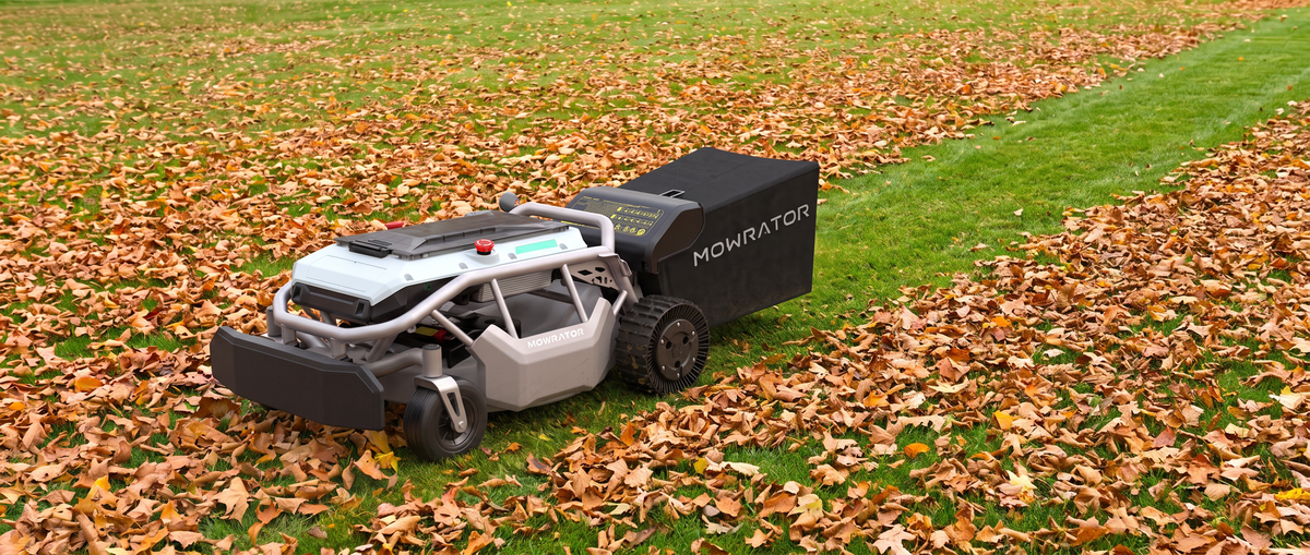 MOWRATOR robot mower on an autumn lawn	