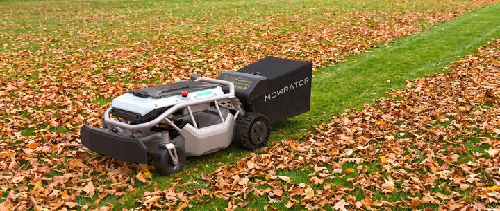 MOWRATOR robot mower on an autumn lawn	