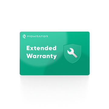Mowrator 1-Year Extended Warranty card with shield and wrench icon.