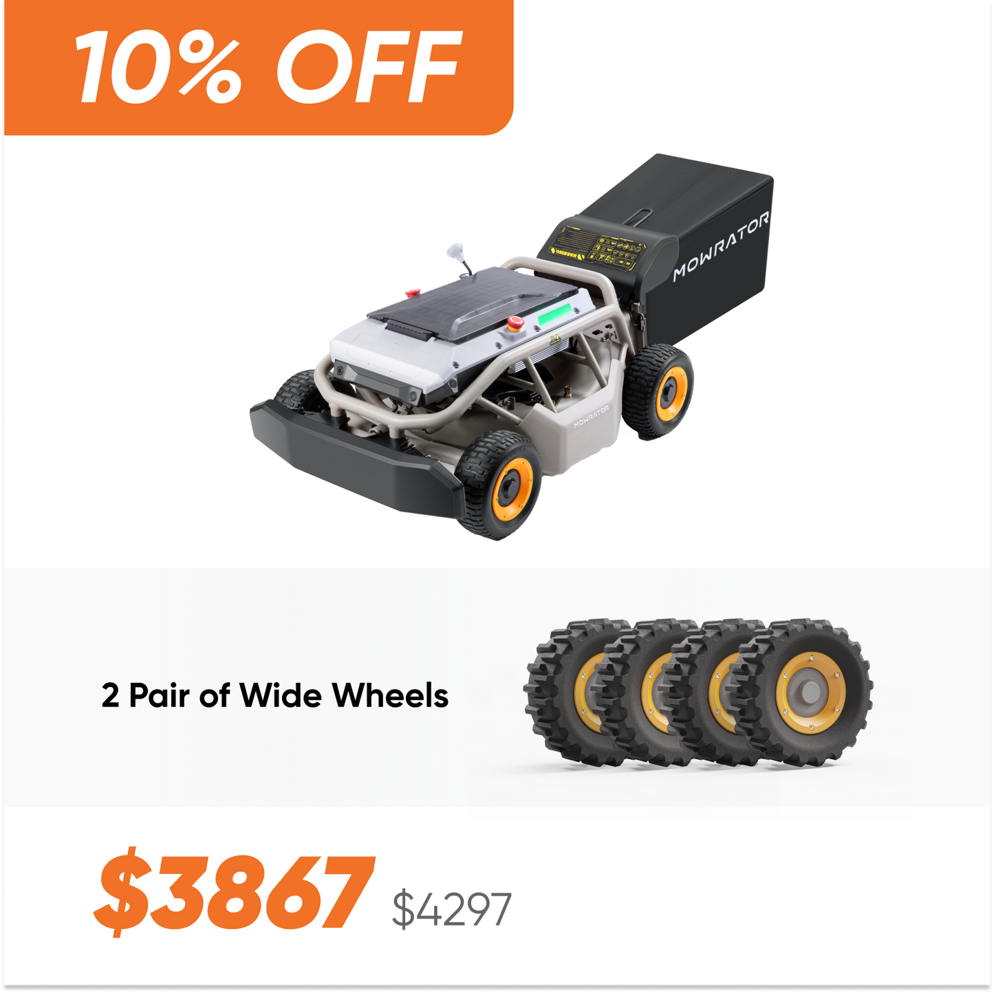 steep slope bundle: mowrator s1 4wd lawn mower+2 pairs of wide wheels