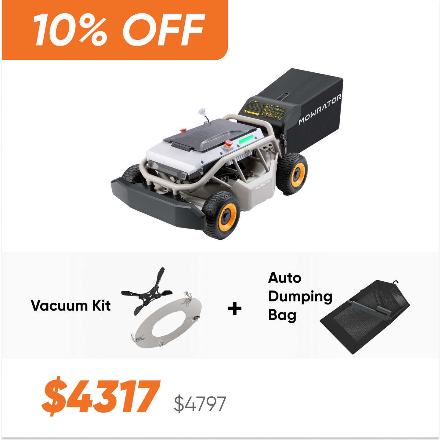 mow-vac bundle: s1 4wd lawn mower+auto dumping bag+vacuum kit