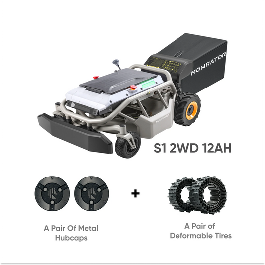 Basic Gentle Slope Bundle(45%): Mowrator S1 2WD 12AH Lawn Mower+A Pair of Deformable Tires+A Pair of Metel Hubcaps