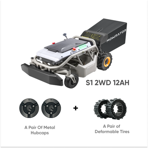 Basic Gentle Slope Bundle(45%): Mowrator S1 2WD 12AH Lawn Mower+A Pair of Deformable Tires+A Pair of Metel Hubcaps