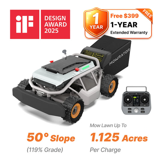 Mowrator S1 21" Leaf & Lawn 4WD 119% Slope (50°) Remote Control Mower Grip Tread Tire Edition
