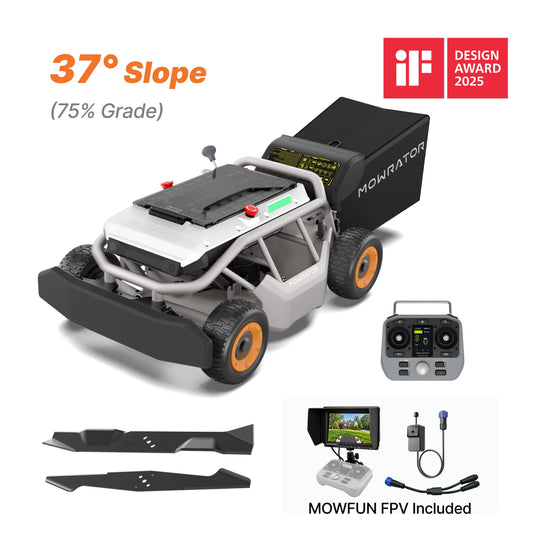 Mowrator S1 4WD remote control lawn mower with MowFun FPV, mulching blade, 37° slope capability