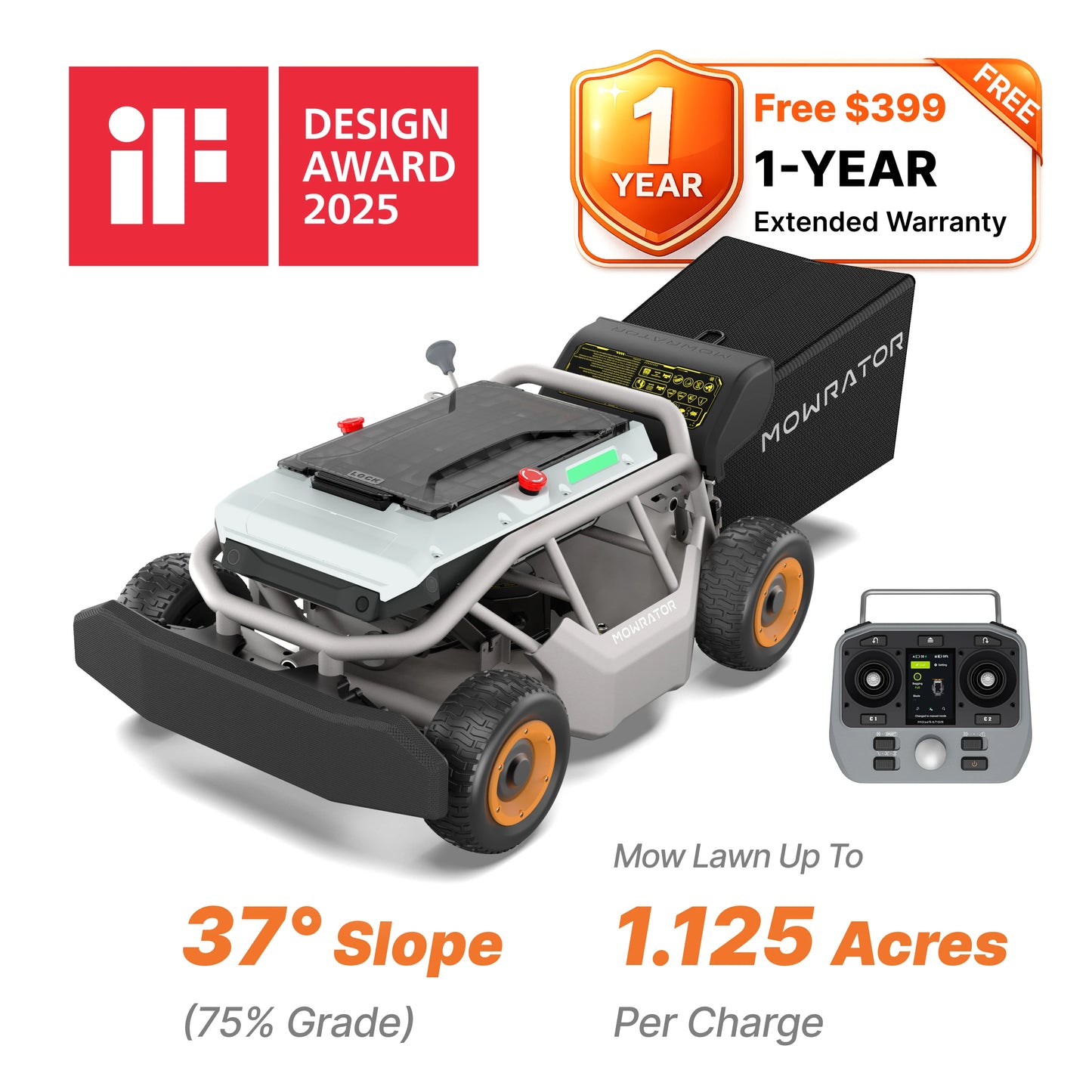 mowrator s1 21" leaf & lawn 4wd 75% slope (37°) remote control mower