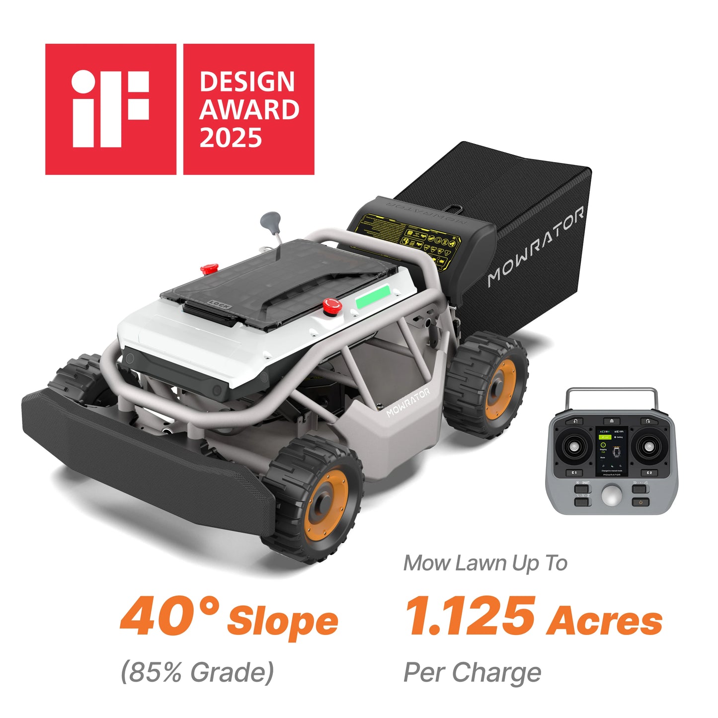 mowrator s1 21" leaf & lawn 4wd 85% slope (40°) remote control mower wide wheel edition