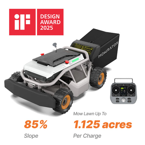 Mowrator S1 4WD 85% Slope Remote Control Lawn Mower with Leaf Shredding Vacuum (Wide Wheels Edition)