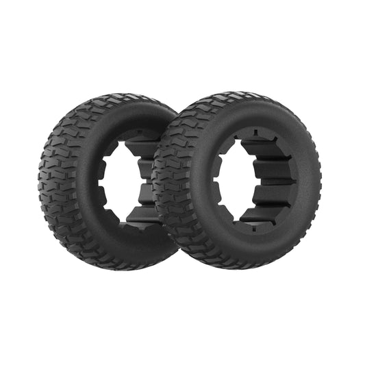 Pair of Mowrator S1 4WD standard drive wheels with deep tread for traction and minimal turf damage.