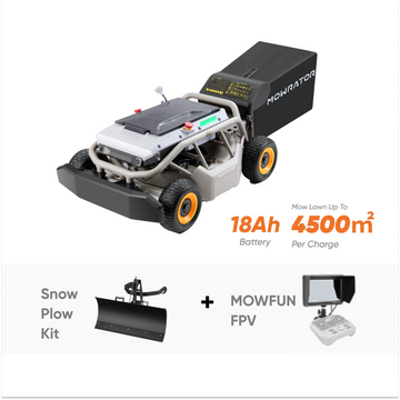 Mow-Plow Bundle: Mowrator S1 4WD mower, snow plow kit, MOWFUN FPV. 18Ah, 4500 sqm.