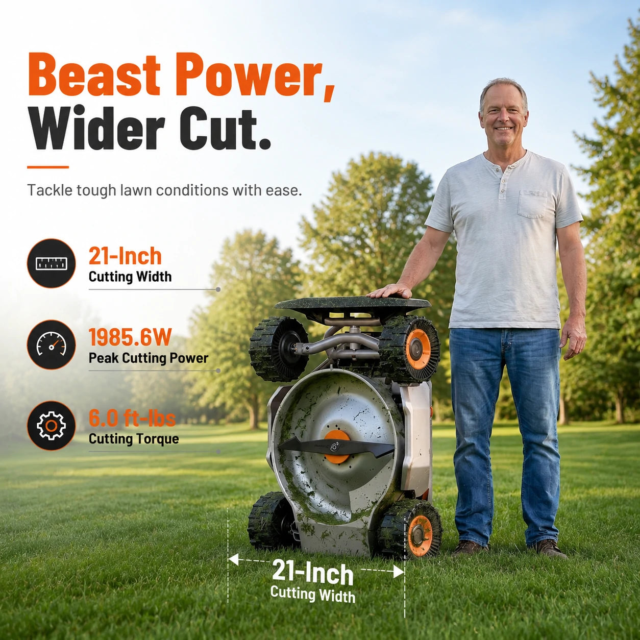 mowrator s1 21" leaf & lawn 4wd 119% slope (50°) remote control mower grip tread tire edition