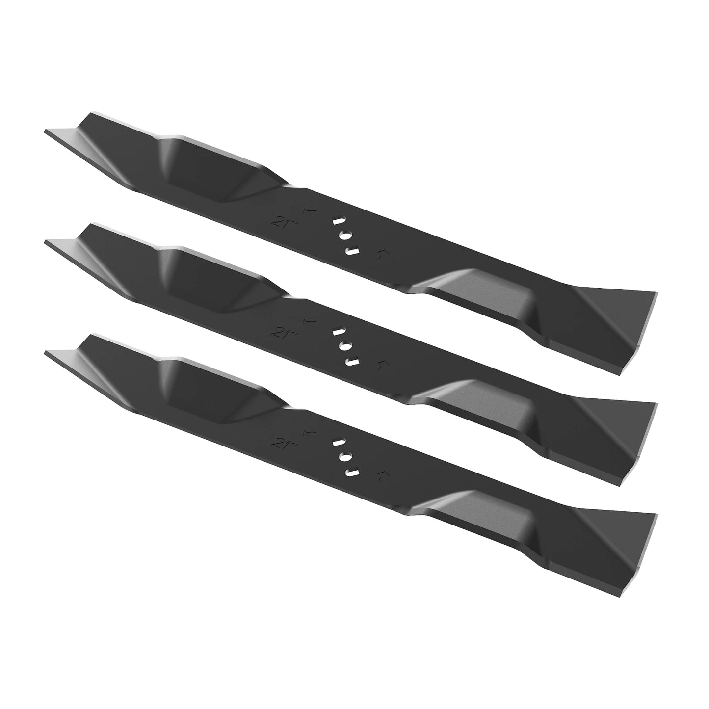 mowrator 21-inch mulching mower blades, set of 3. 40mnb steel for leaf shredding & vacuum.