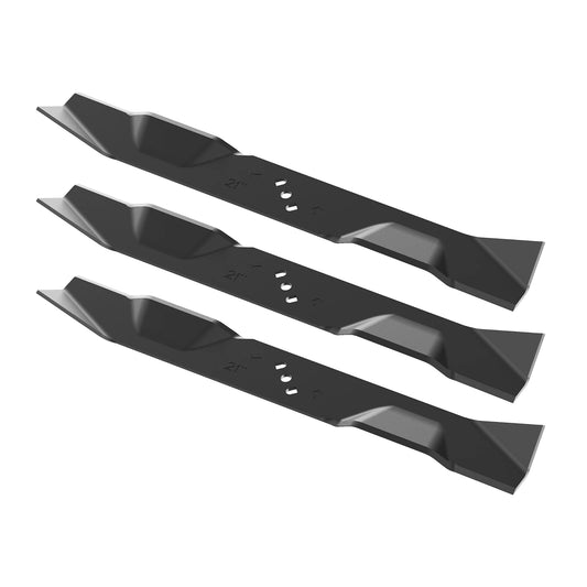 Mowrator 21-inch mulching mower blades, set of 3. 40MnB steel for leaf shredding & vacuum.