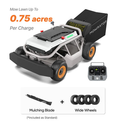 Mowrator S1 4WD robot mower bundle: 0.75 acres/charge, mulching blade, wide wheels.