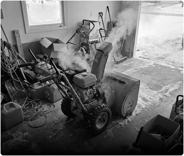 A bulky gas snow blower to fuel, maintain and store