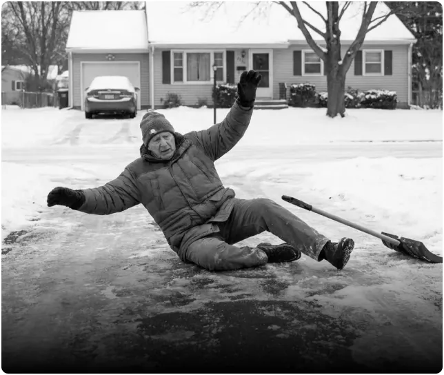 Icy driveways. One slip can end the morning.&nbsp;