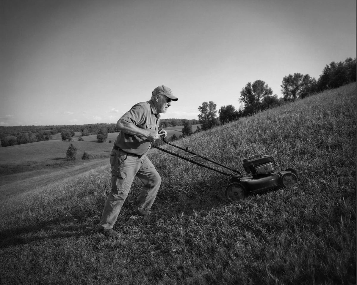 S1 mower navigating a steep hillside