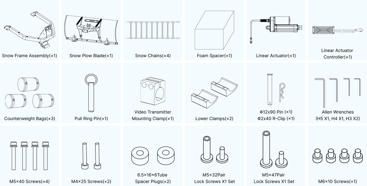 Contents of the Mowrator snow plow attachment kit