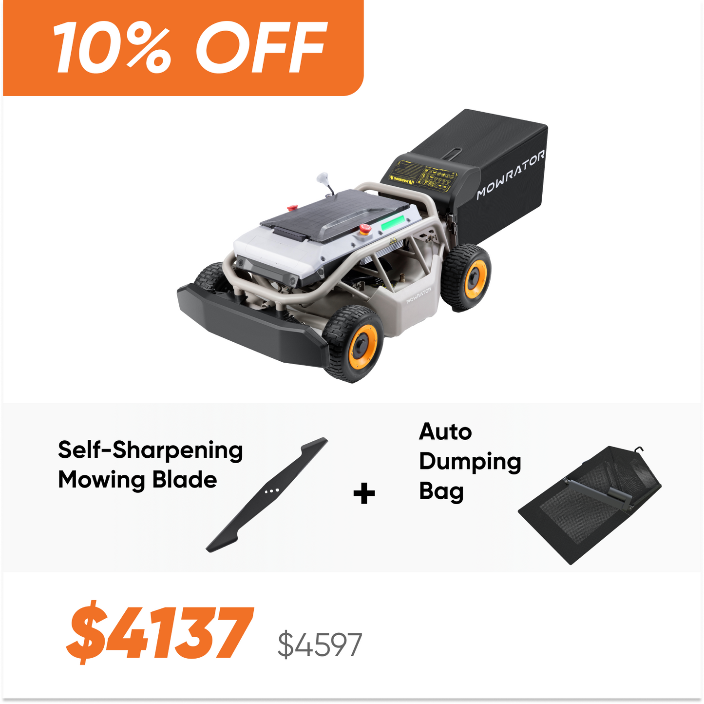 easy mow bundle: s1 4wd lawn mower+auto dumping bag+self-sharpening blade