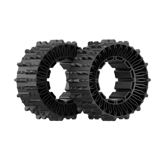 Pair of deformable PU tires with aggressive tread, designed for Mowrator S1 slope capacity.